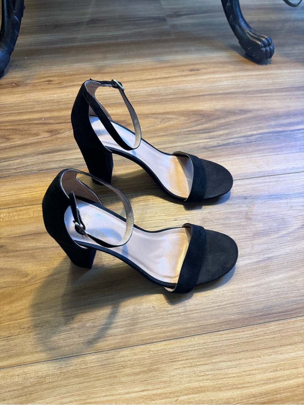 a new day Black Ankle-Strap Block Heel Sandals